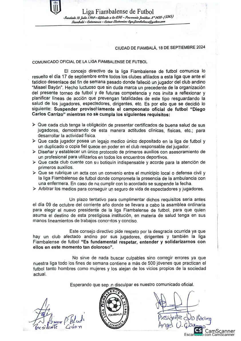 COMUNICADO OFICIAL DE LA LIGA FIAMBALENSE DE FUTBOL - 01