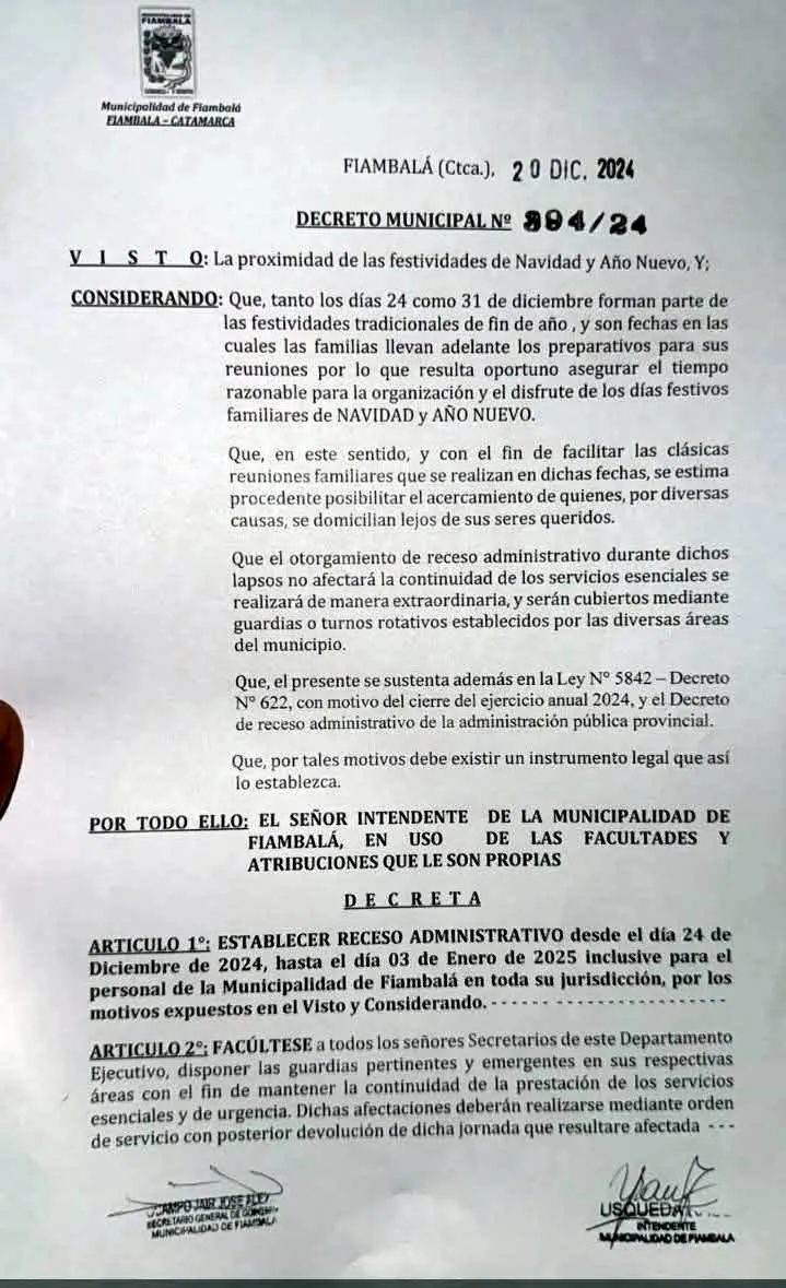 Receso Municipales de Fiambala