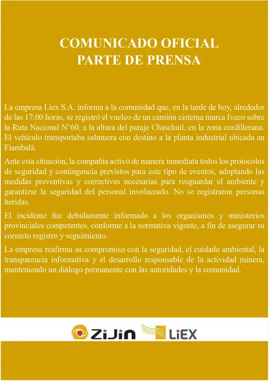 Comunicado de Prensa Zijin - Liex