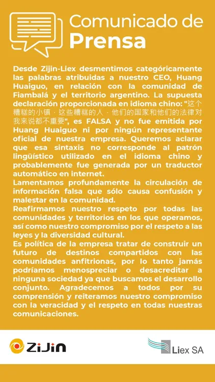 Comunicado de Prensa Zijin-Liex