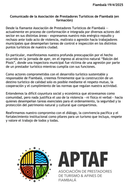 Comunicado Asociacion de  Prestadores Turisticos de Fiambala