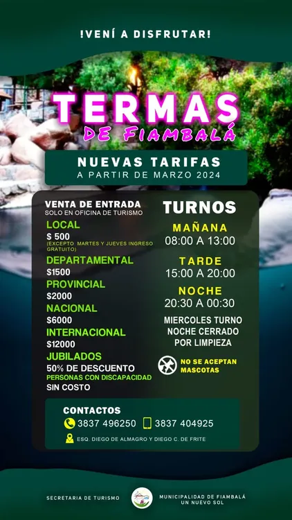 Nuevas Tarifas Las Termas de Fiambala