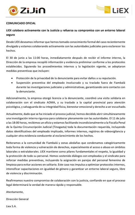 COMUNICADO OFICIAL ZIJIN - LIEX